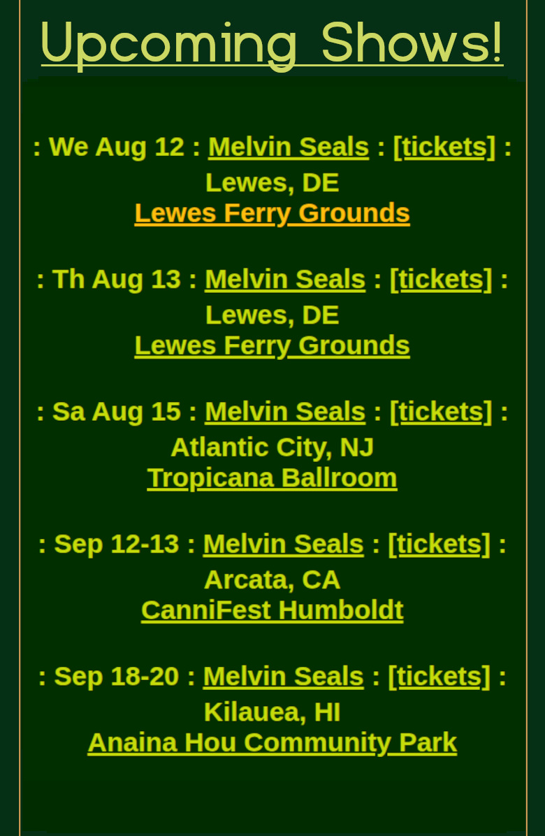 Upcoming shows for August/September 2026